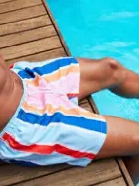 Men's Colorblock Stripe Swim Trunks - Multicolor